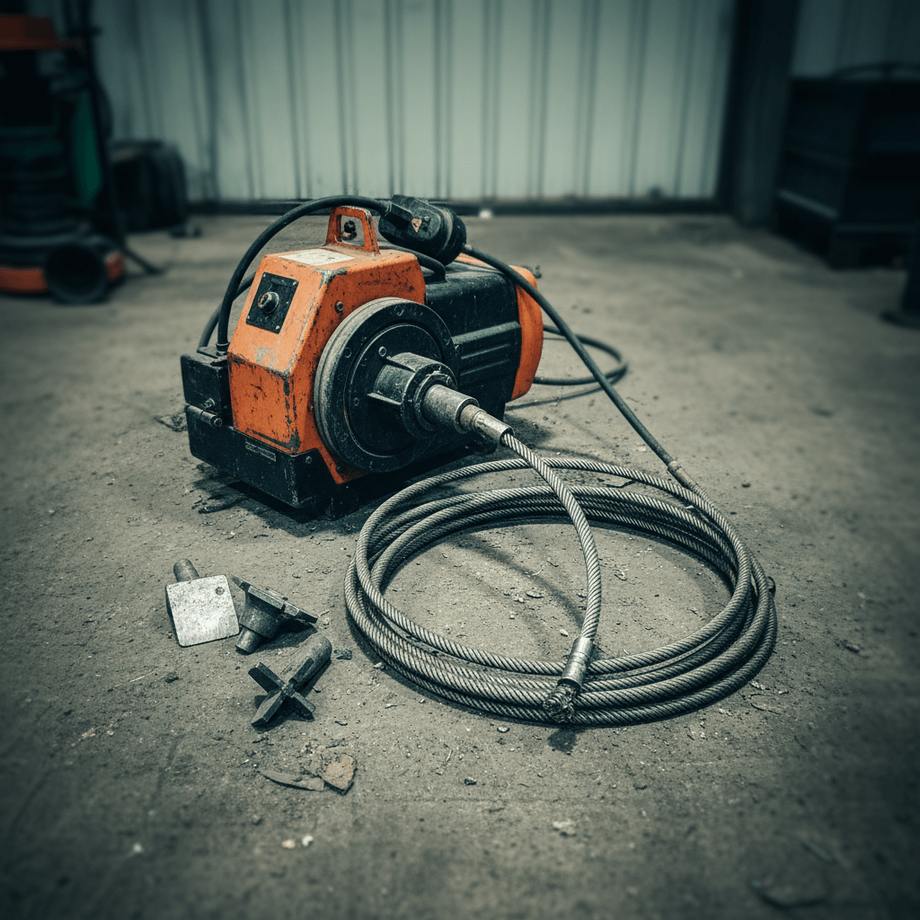 Nahaufnahme einer Motorspirale mit verschiedenen Aufsatzköpfen auf einer Werkbank im Servicefahrzeug