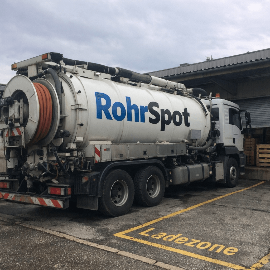 Monteur in Arbeitskleidung öffnet einen Bodenablauf im Badezimmer und bereitet eine elektrische Spirale zur Reinigung vor